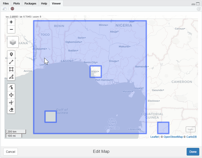 screenshot of hole editing
